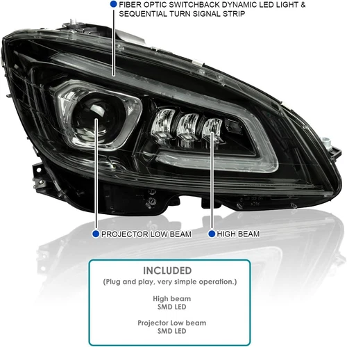 LED Headlight For 2007-2010 Mercedes Benz W204 C-Class C300 C350 Left+Right Lamp - Picture 3 of 12