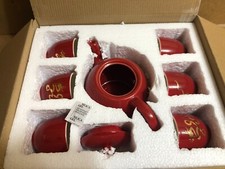 Benevolence Year of the Dragon 7-piece Red Ceramic Tea Set Dragon Motif  