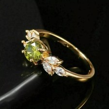 14K Yellow Gold Plated 2Ct Round Cut Lab Created Green Peridot Engagement Ring