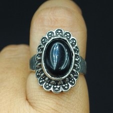 Natural Black Onyx Gemstone Handmade 925 Sterling Silver Ring Size-7 US