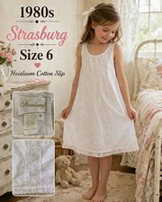 Vintage 1980s Strasburg Cotton Slip Girls Size 6 White Lace Hem