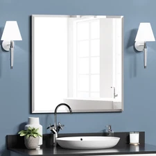 KOHROS SQUARE BEVELED POLISHED FRAMELESS WALL MIRROR FOR BATHROOM, 23.6"X23.6"