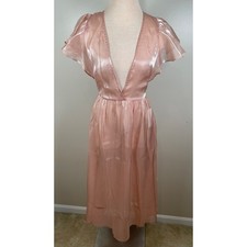 Reformation Glory Sheer Organza Tulle Deep V Ruffle Sleeve Pink Midi Dress Sz S