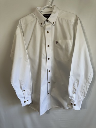 Ariat Mens Twill Classic Fit Medium White Long Sleeve Button Shirt 100000503