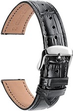 TStrap Extra Long Watch Band - XL XXL Leather Watch 22mm Black/Silver Clasp