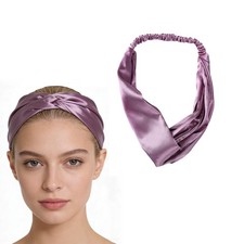 Mulberry Silk Headband for Women Elastic Twist Knot Wide Soft Pink Band