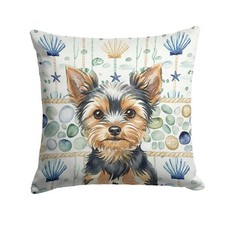 Caroline's Treasures Black Tan Yorkshire Terrier Coastal Sea Glass Throw Pillow