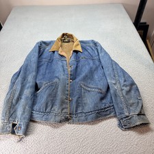 70s Vtg Maverick Denim Trucker Jean Jacket Worn 44 Fleece Lined Snap USA Made