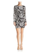 AQUA Womens Black Long Sleeve Jewel Neck Short Cocktail Body Con Dress 0