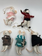 Felted Wool Animal Mouse Mice Lot Of 5 Christmas Tree Ornament Set