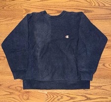 vtg 80s CHAMPION reverse weave embroidered sweatshirt YOUTH M usa FADE NAVY BLUE