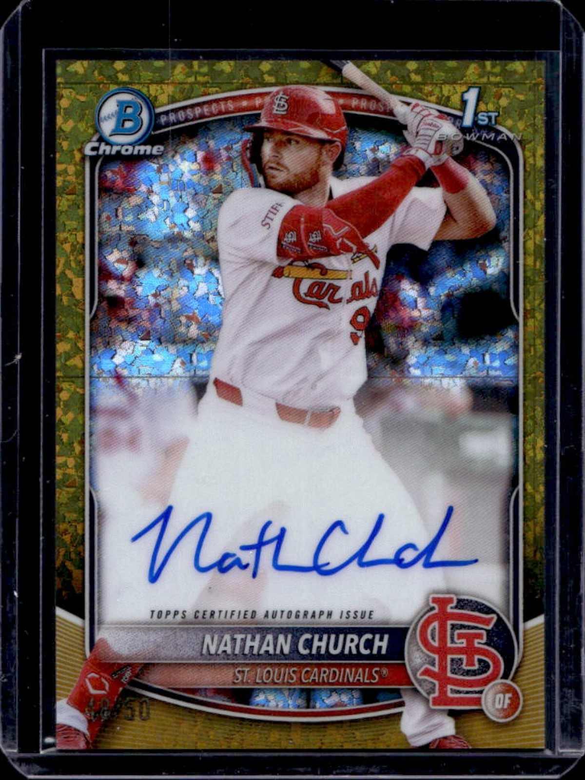 2025 Bowman Chrome Nathan Church Auto Gold Mini Diamonds Refractor 1st #48/50