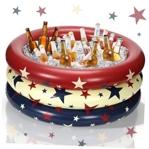 Fourluoo American Flag Inflatable Cooler, Vintage Color Independence Day