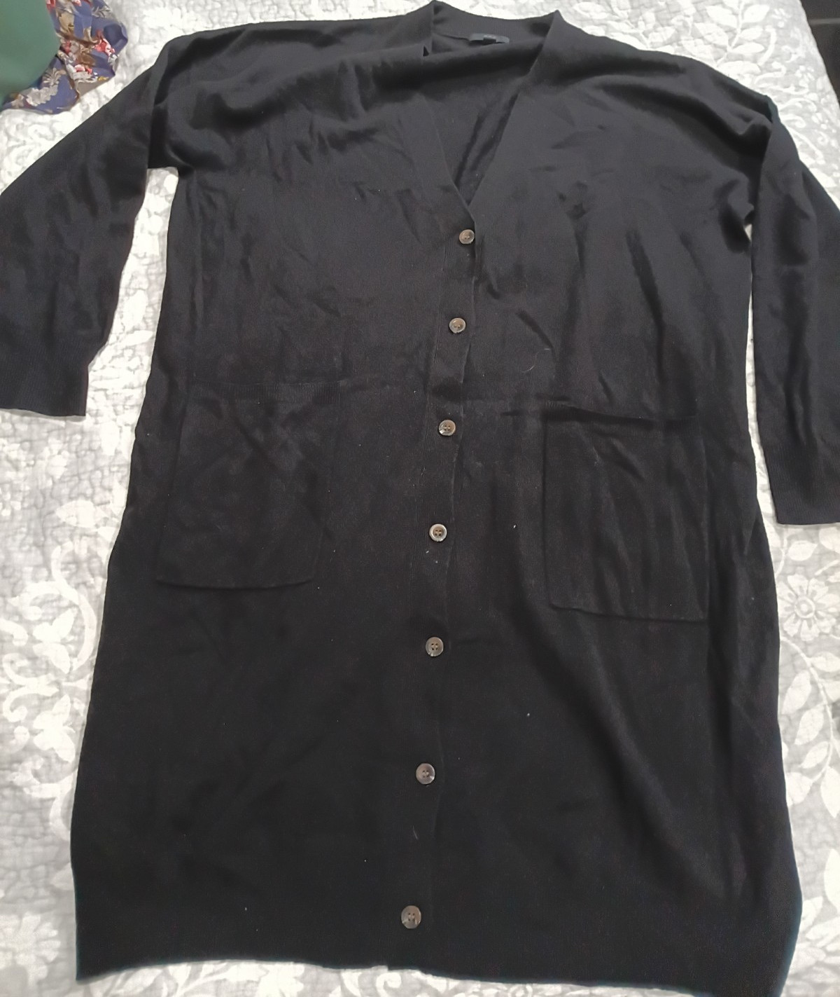 COS Black Wool Blend Knit V-Neck Button Cardigan Sweater w/ Pockets L