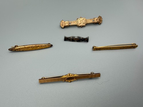 Group of Five Antique Gold Tone/Possibly Gold Filled Bar Pins/Brooches Victorian
