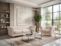 Beiges Klassisches Wohnzimmer-Set 3+1-Sitzer-Sofas Chesterfield LuxuriöS