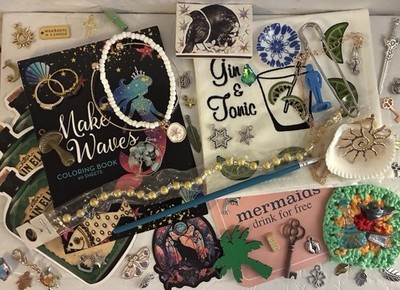 Vtg & Now Embroidered Cocktail Napkin Jewelry Charms Trinket Junk Drawer Art Lot