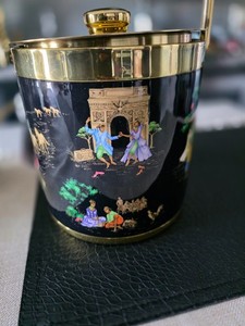 Sheila Bridges x Williams Sonoma Ice Bucket Harlem Toile Double-Wall Black Brass