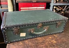 Antique Suitcase Riveted Binding Brass Hardware 1920's Heritage Green & Black