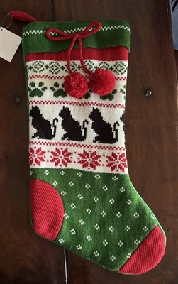 HOBBY LOBBY 18" Knit KITTY CAT Pet Christmas Stocking NWT FREE SHIPPING! CHRISTMAS 2025 item