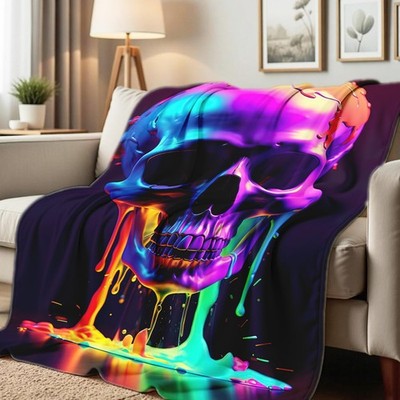 Skull Blanket Throw Gothic Flannel Print Halloween Decor 49x59 Inch