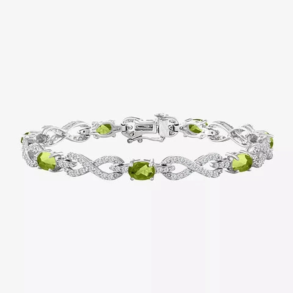 Brazalete Tenis Infinito Chapado en Oro Blanco 14k Peridoto Simulado Corte Ovalado 12 Ct Foto 4 de 4