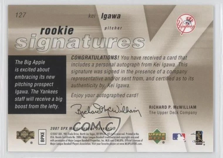 2007 SPx Rookie Signatures Kei Igawa #127 Rookie Auto RC - Image 2 of 2