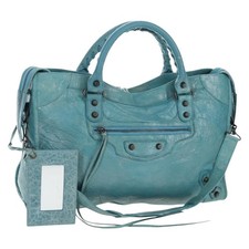 BALENCIAGA The City Hand Bag Leather 2way Light Blue 115748 Auth am12583V