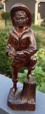 12  Hand Carved Brazilian Wood Sculpture Art Figure Statue Man Stump Harmonica