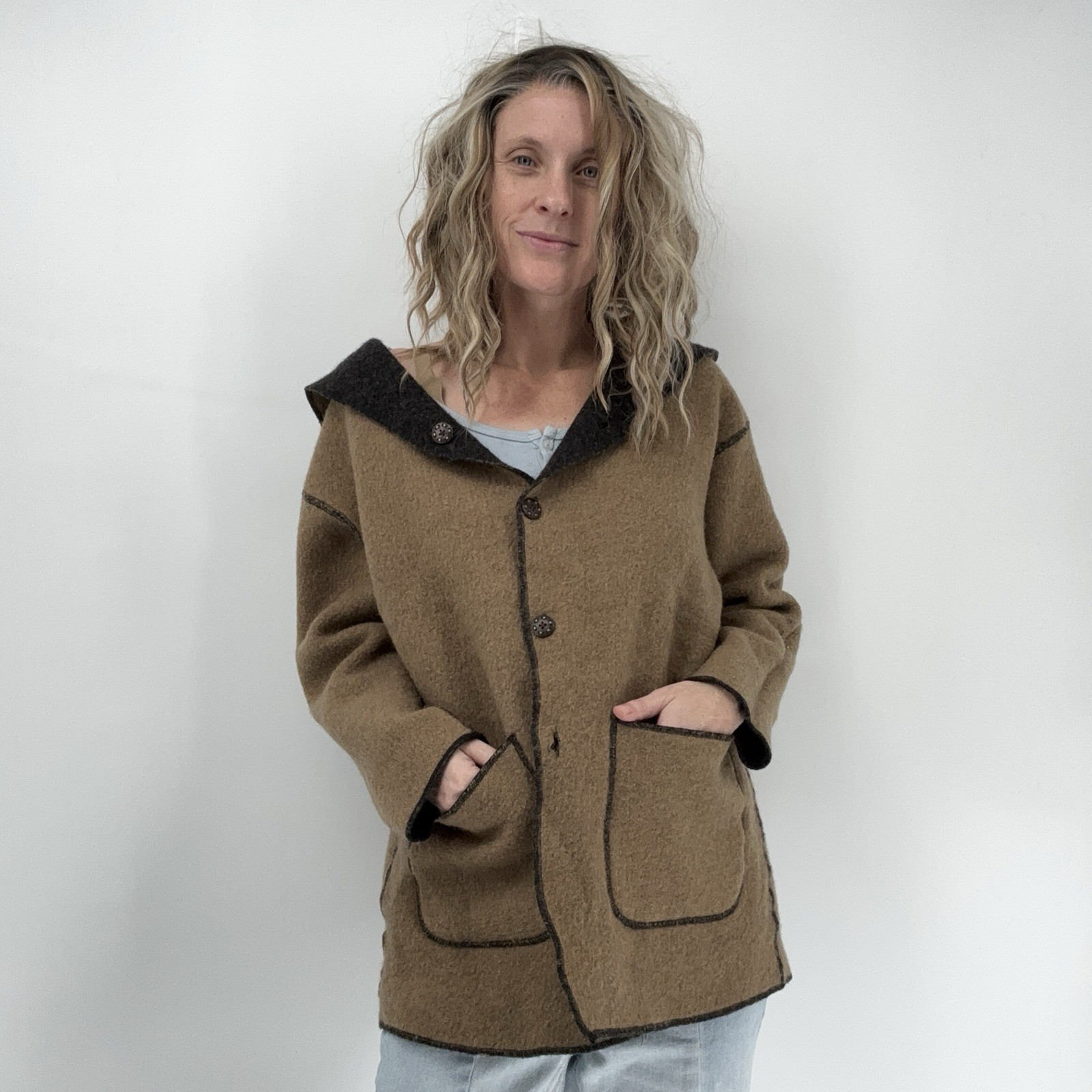 Indigenous Designs Reversible Wool Jacket Hood Wo… - image 1