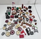 Vintage Playmobil Western Furniture Accessories Lot Wheels Crates Barrels