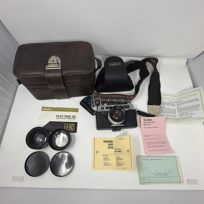 Yashica Electro 35 Film Camera Kit w/ Wide & Tele Lenses Case Key Strap Tested