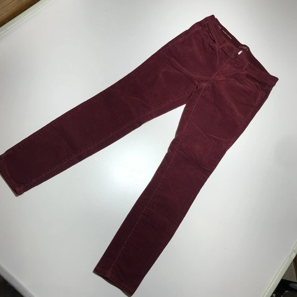 Ann Taylor Loft 裤子女式 28/6 现代紧身葡萄酒红色灯芯绒弹力 — 第 2/4 张图片