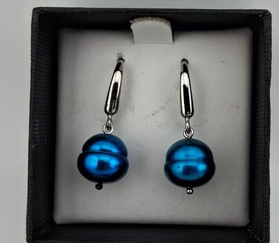 NIB Honora Sterling Silver Earrings Teal Blue Freshwater Pearl Bead
