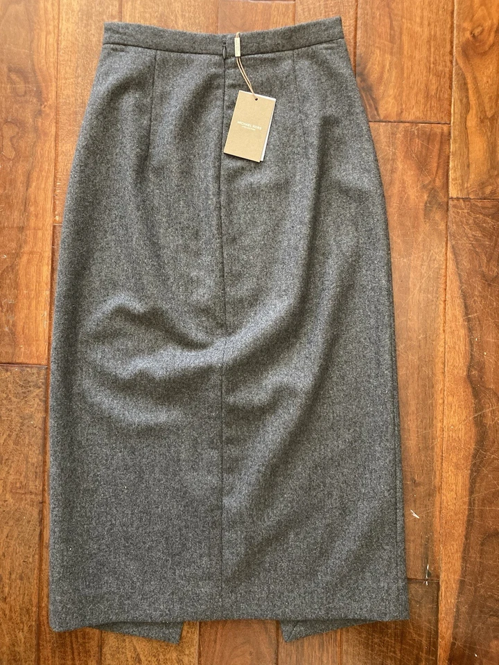 Michael Kors Collection 灰色羊毛羊绒 Midi 女式裙 全新 2 — 第 2/4 张图片