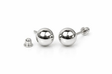 14k White Gold Ball stud earrings with screw back round High Polish