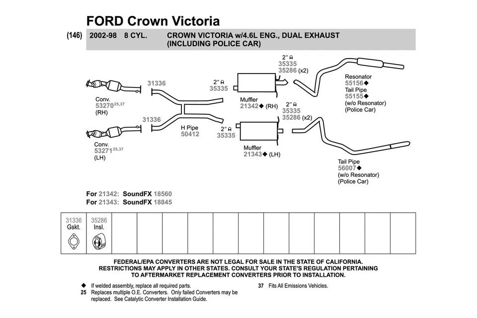 For Ford Crown Victoria 1998-2002 Walker 50412 Aluminized Steel Exhaust H-Pipe - Image 2 of 3