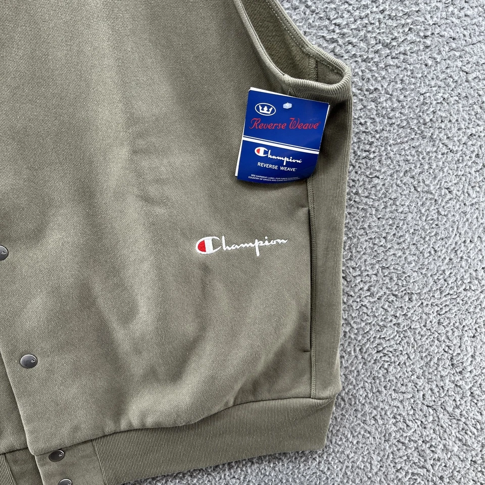 Chaleco Champion Para Hombres XL Verde Tejido Inverso Botón a Presión Sin Mangas Chaqueta Bolsillos Foto 2 de 4