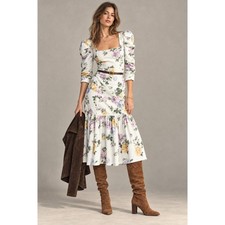 NEW! LoveShackFancy 6 Corduroy Puff Sleeve Midi Dress $345 Ellington Square Neck