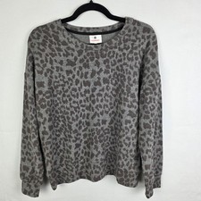 Sundry Womens Grey Leopard Print Crewneck Sweatshirt Size 2 Made in USA NWT