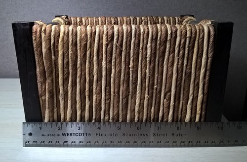 Rustic 10" Rectangular Woven Basket Jute? Fibers W/ Wood Corners & Metal Handles - Picture 4 of 9