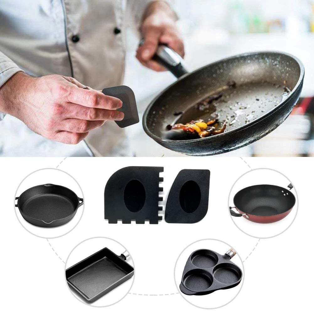 2pcs Silicone Grill Pan Scrapers Lodge Cast Iron Skillets Frying