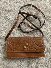 PATRICIA NASH Brown Rose Tooled Leather Crossbody Handbag Snap Closure