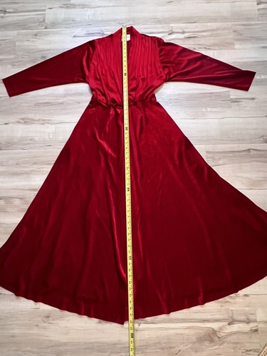 Vintage CHRISTIAN DIOR Red Velvet Wrap Maxi House Dress Robe XS/S Christmas - Picture 19 of 19