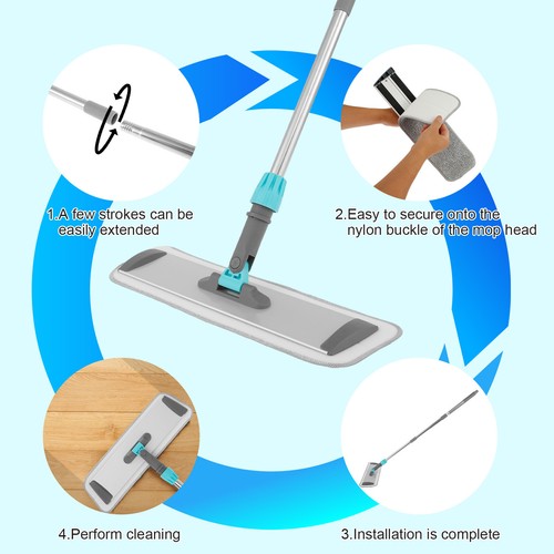 Microfiber Mop Floor Cleaning Mop Flat Mop with Stainless Steel Handle 4 KoH,, - Picture 2 of 11