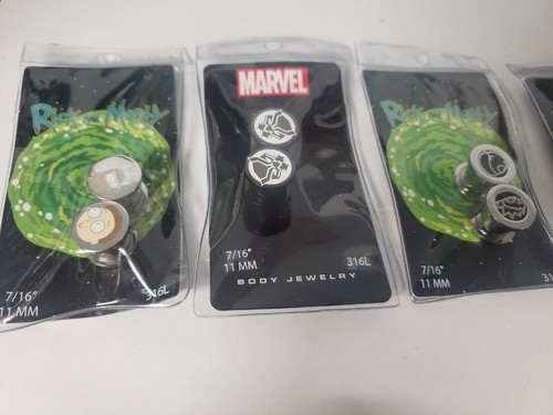 Rick and Morty + marvel 11mm acrylic gauges earrings Studs 316l X2 NEW - Picture 3 of 6