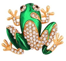 HIGH QUALITY GREEN & GOLD FROG BROOCH BROACH WITH DIAMANTES LAPEL PIN  UK SELLER