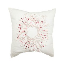 Seasonal Abode 18" white beige red satin ribbon wreath Christmas pillow new nwt