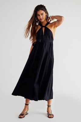 black satin backless maxi dress Pietro V-Neck Backless Maxi Dress In Black M / Black