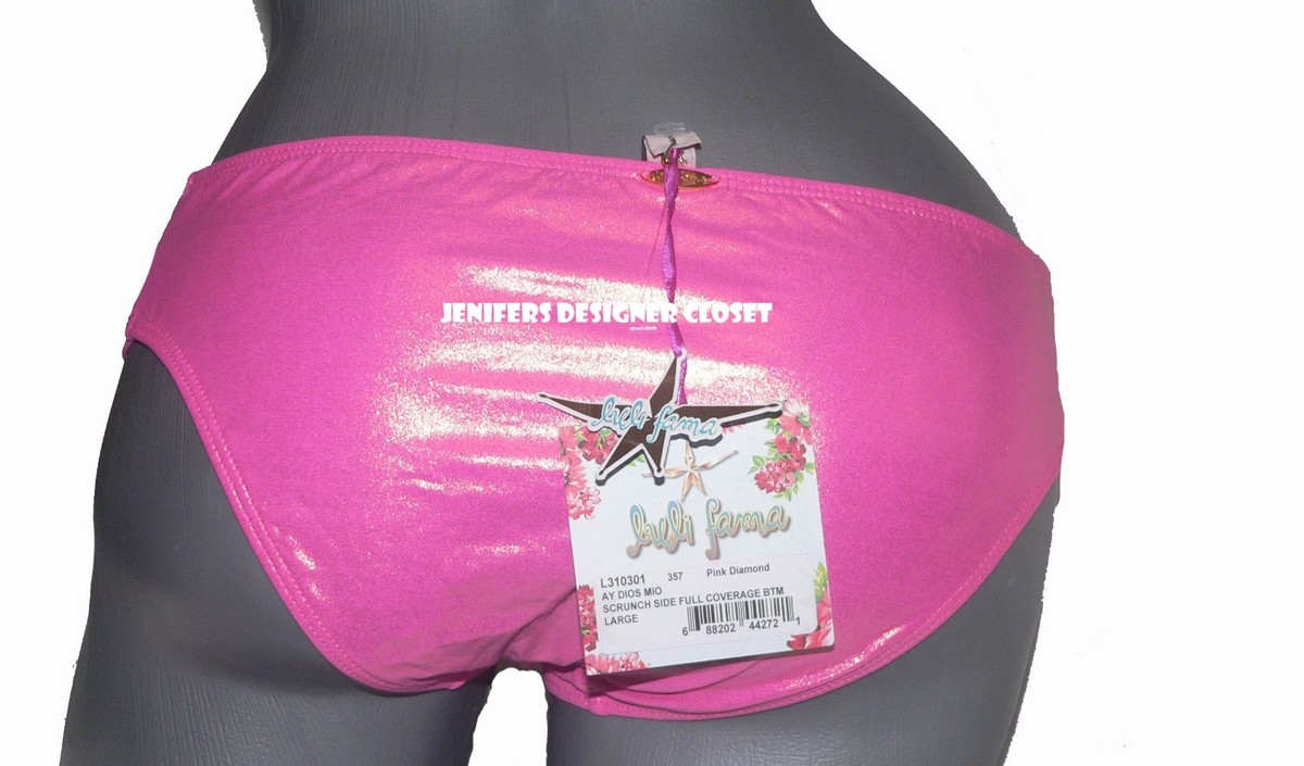 NWT LULI FAMA L bikini bottom metallic swimsuit Ay Dios Mio pink